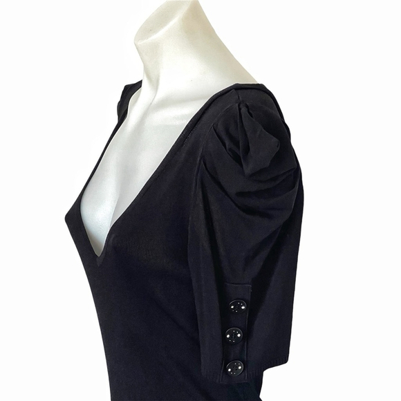 Women Puff Half Sleeve V Neck Slim Fit Knit dress Sz S - Picture 6 of 12
